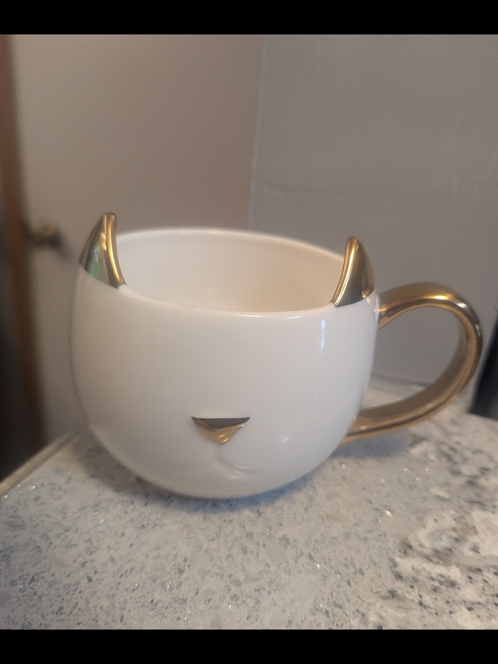 White Ceramic Cat-Ear Mug with Gold Accents